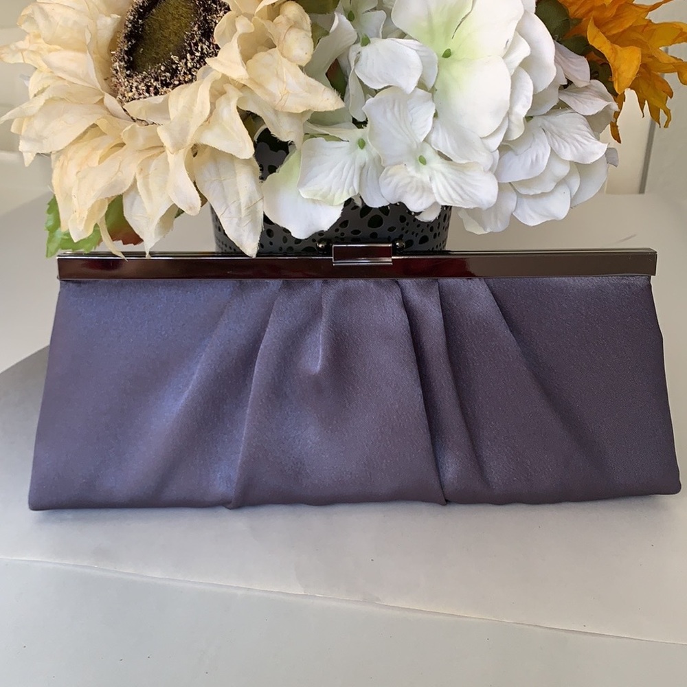 Jessica McClintock charcoal grey satin evening clutch